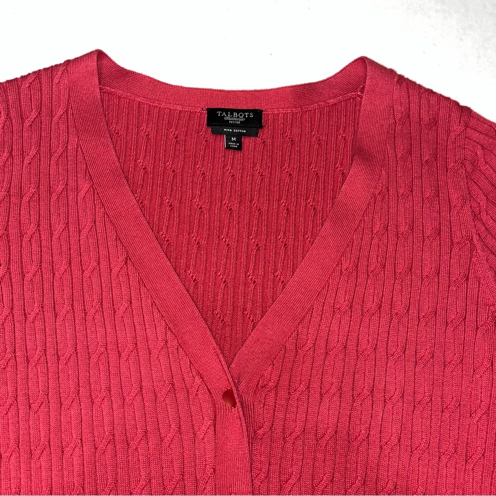 Talbots Medium Petite Pima Cotton Short Sleeve V Neck Button Front Cardigan